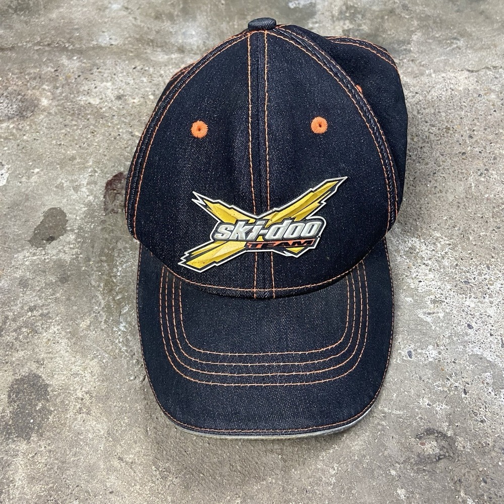 Vintage Y2K‎ Ski-Doo Team Cap Size 2XL Dark Denim Orange Snow Mobile Xtreme Logo